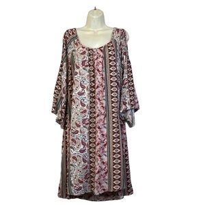 Naif Antrophologie Red Boho Floral Contrast Print Bell Sleeve Shift Dress Size L